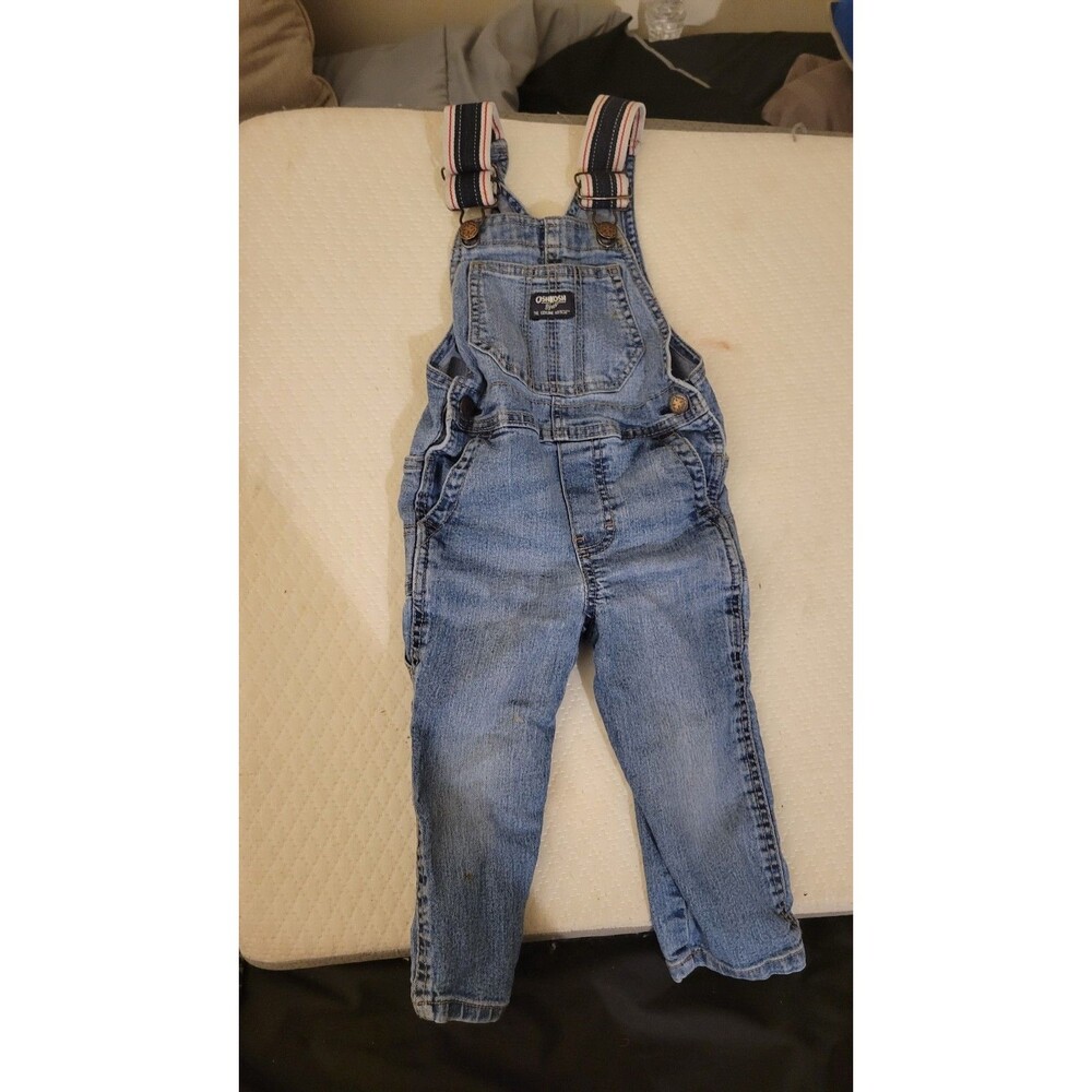OshKosh B'gosh Toddler Denim Overalls 2T Blue Vestbak Adjustable Strap Jeans